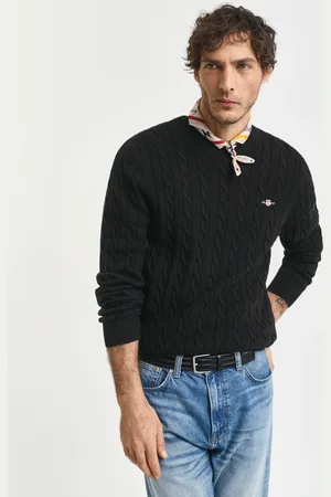 GANT Men Katoenen gebreide kabeltrui met ronde hals (S)