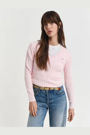 GANT Women Gebreide kabeltrui met V-hals van stretchkatoen (XS)