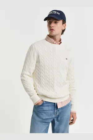 GANT Men Katoenen gebreide kabeltrui met ronde hals (S)