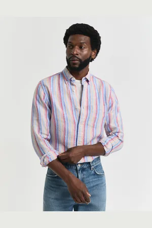 GANT Men Regular Fit overhemd van linnen met veelkleurige strepen (S)