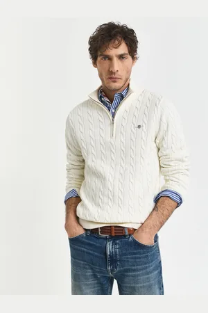 GANT Men Cotton Cable Knit Half-Zip Sweater (XL)