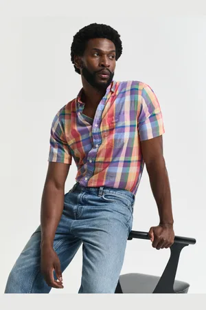 GANT Men Regular Fit overhemd met korte mouwen en Indiase madrasruit (S)