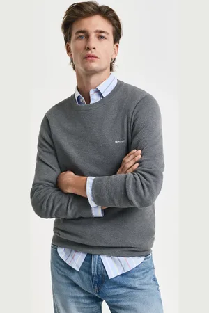 GANT Men Sweater met ronde hals van piquékatoen (S)