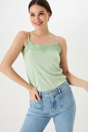 Garcia Mintgroene top met kant