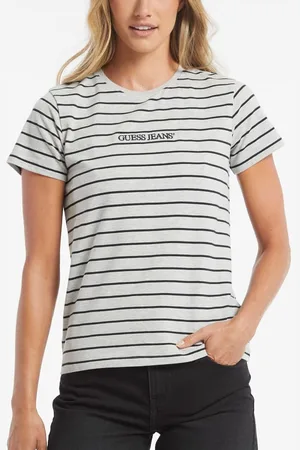 Guess Klassiek Gestreept T-Shirt Geborduurd Logo