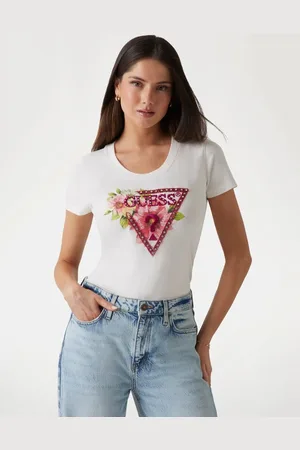 Guess T-Shirt Driehoek Logo Bloemen
