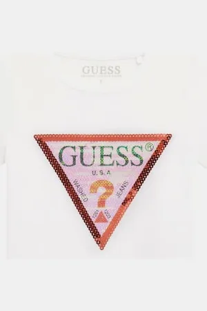 Guess T-Shirt Met Driehoek Logo Voorkant Met Pailletten
