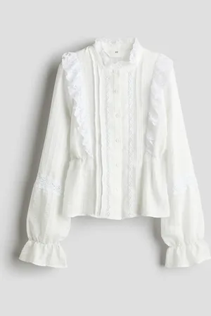 H&M Blouse met ruches en kanten biezen