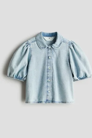 H&M Denim blouse met pofmouwen