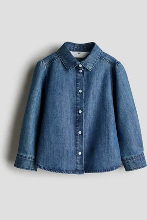 H&M Denim blouse met pofmouwen