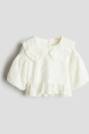 H&M Blouse van seersucker met pofmouwen