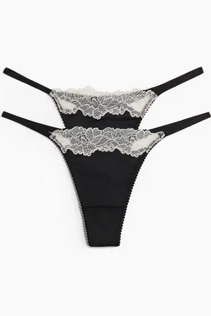 H&M Set van 2 slips van microvezel en kant - Thong