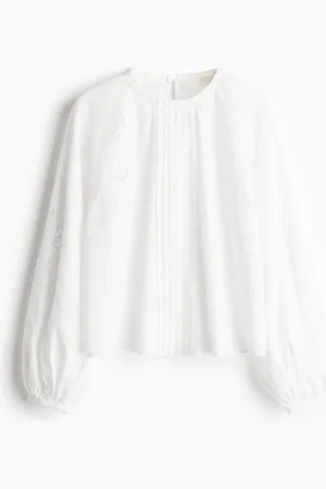 H&M Blouse van linnenmix met broderie anglaise