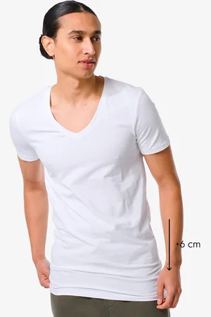 HEMA Heren T-shirt Slim Fit Diepe V-hals Extra Lang