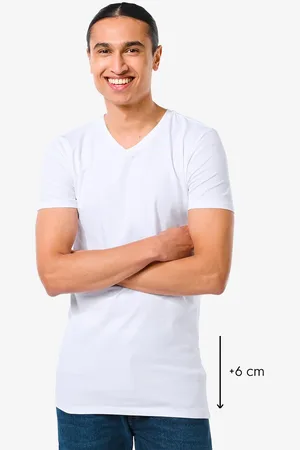 HEMA Heren T-shirt Slim Fit V-hals Extra Lang