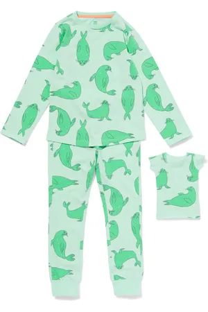 HEMA Kinderpyjama Stretch Katoen Zeehond En Poppennachtshirt