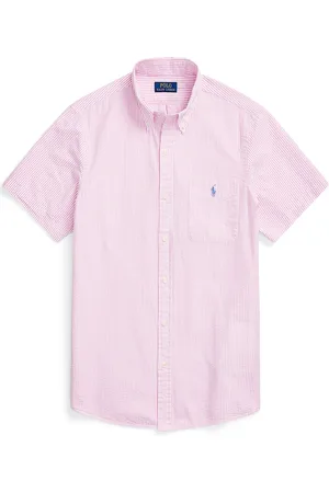 Ralph Lauren Seersucker overhemd met korte mouwen en ruiterlogo-borduursel