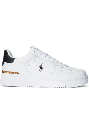 Ralph Lauren Deels geperforeerde leren sneakers met poloruiter-borduursel