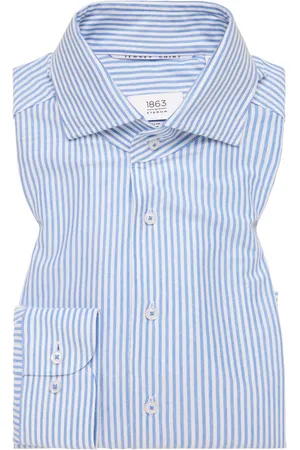 1863 BY ETERNA Jersey overhemd in Japanese Knitted-kwaliteit met strepen, comfort fit