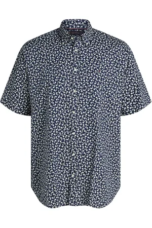 Tommy Hilfiger Overhemd met korte mouwen van katoen en linnen met logo-borduursel