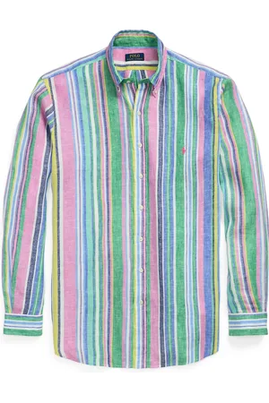 Ralph Lauren Linnen overhemd met streepmotief en logopatch