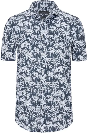 Ragman Glad stretch-overhemd met korte mouwen en abstracte print