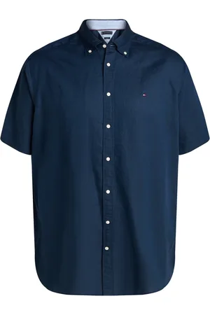 Tommy Hilfiger Overhemd met korte mouwen van katoen en linnen met logo-borduursel