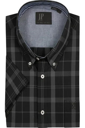 JP 1880 Geruit overhemd met korte mouwen en bies, modern fit