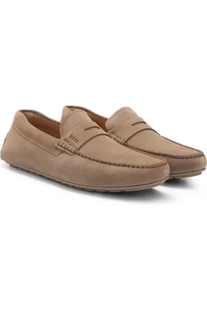 HUGO BOSS Mocassins van suède met merk-reliëf
