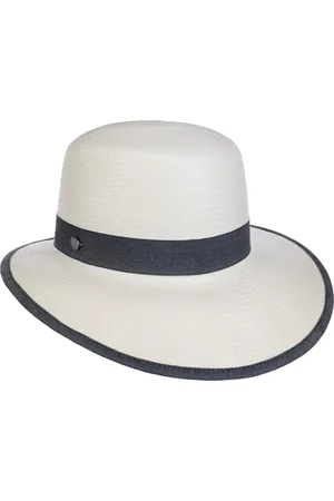 Lierys White Panama Denim Hoed met Schuine Rand by
