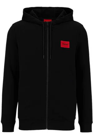 HUGO BOSS Hoodie van katoenen sweatstof met rits en logolabel