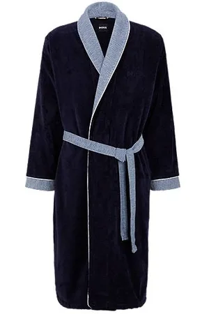 HUGO BOSS Ochtendjas van marineblauw katoenen fluweel met logostiksel