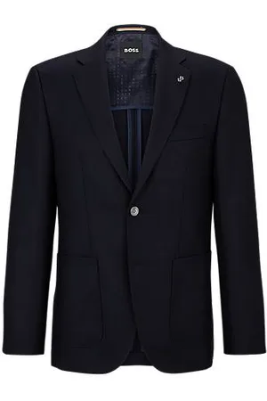 HUGO BOSS Regular-fit colbert van scheerwol met microdessin