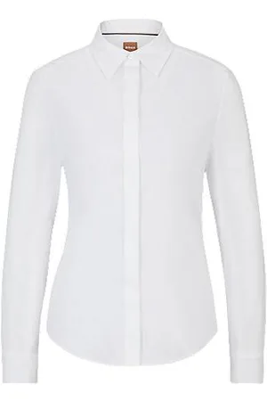 HUGO BOSS Slim-fit popeline blouse van een katoenmix
