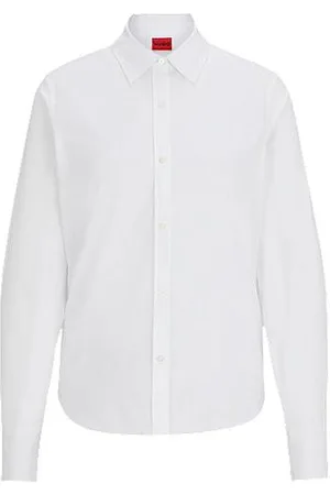 HUGO BOSS Regular-fit blouse in canvas van stretchkatoen
