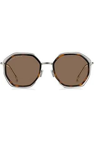 HUGO BOSS Hoekige havana-zonnebril van acetaat met bruine glazen