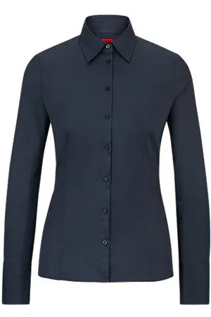 HUGO BOSS Slim-fit blouse van gemakkelijk te strijken popeline