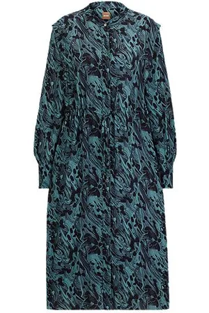 HUGO BOSS Jurk met abstracte print en tailleband met trekkoord