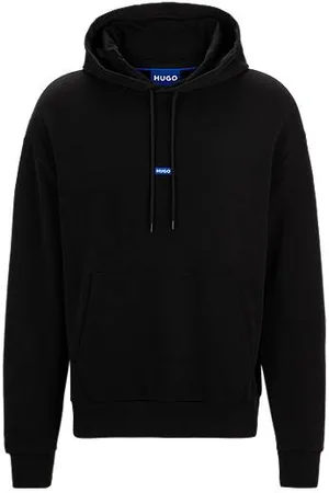 HUGO BOSS Hoodie van katoenen sweatstof met blauw logolabel