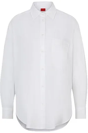 HUGO BOSS Oversized-fit blouse van katoenen canvas met logostiksel