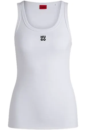 HUGO BOSS Geribde tanktop van een katoenmix met tweedelig logostiksel