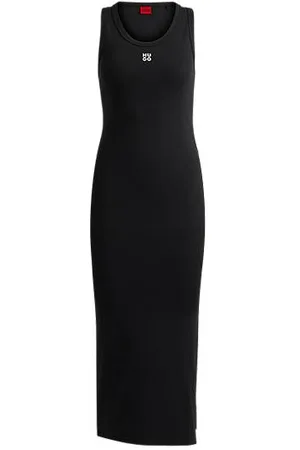 HUGO BOSS Lange jurk van stretchjersey met tweedelig logo