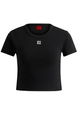 HUGO BOSS Slim-fit T-shirt van een katoenmix met tweedelig logostiksel