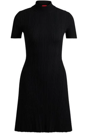 HUGO BOSS Slim-fit jurk van crêpe met onregelmatige ribstructuur