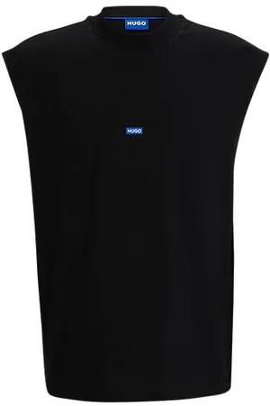 HUGO BOSS Mouwloos T-shirt van katoenen jersey met blauw logolabel