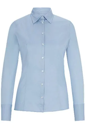 HUGO BOSS Slim-fit blouse van gemakkelijk te strijken popeline