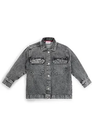 HUGO BOSS Kinderovershirt van gewassen zwart katoenen denim