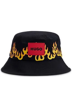 HUGO BOSS Vissershoed voor kinderen van katoenen canvas met vlammenartwork
