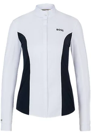 HUGO BOSS Showblouse voor ruiters met bloemenprint en marineblauwe inzetten