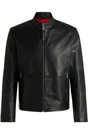 HUGO BOSS Slim-fit leren jas met opstaande kraag
